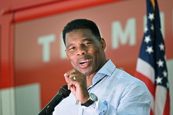 November 3, 2022 Smyrna - Republican U.S. Senate hopeful Herschel Walker speaks during a rally in Smyrna as a part of the Unite Georgia Bus Tour on Thursday, November 3, 2022. (Hyosub Shin / Hyosub.Shin@ajc.com)