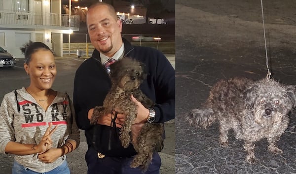 Candace Thompson (left) called DeKalb County police after she realized the dog she found Thursday night wandering in southwest Atlanta belonged to a 74-year-old carjacking victim.