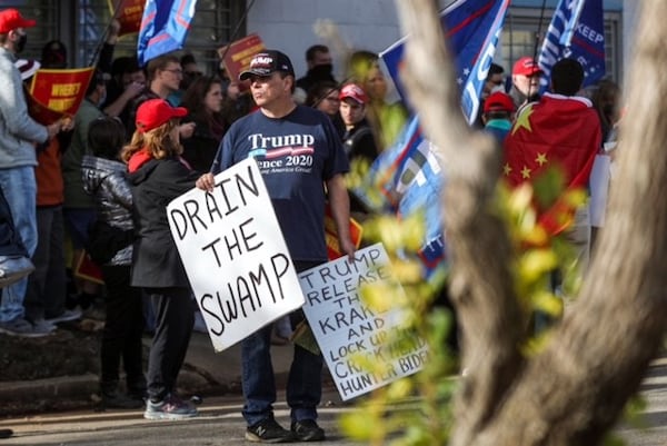 Several pro-Trump demonstrators gathered outside Joe Biden's rally on Dec. 15, 2020.