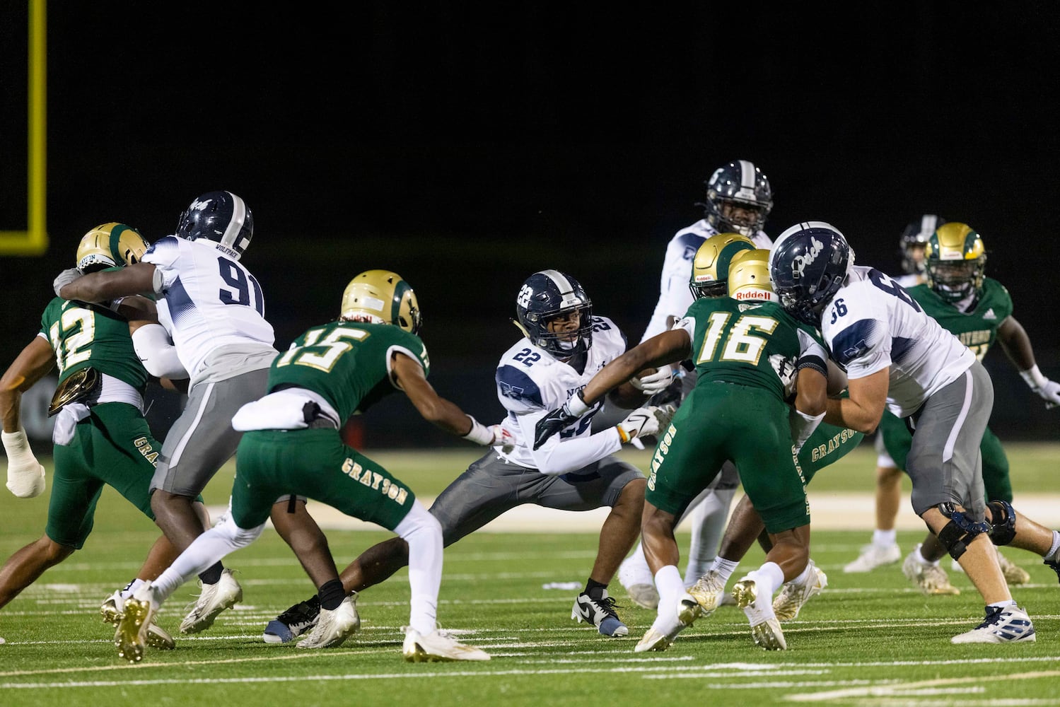 North Paulding’s Jayden Clayton (22) runs the ball during a GHSA High School Football game between the Grayson Rams and the North Paulding Wolfpack at Grayson High School in Loganville, GA., on Friday, November 17, 2023. (Photo/Jenn Finch)