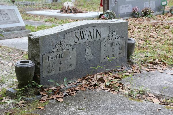 Harold and Thelma Swain are buried in the cemetery next to the church where they were murdered in 1985.