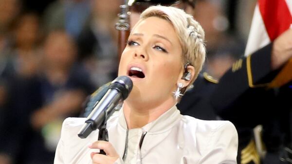 MINNEAPOLIS, MN - FEBRUARY 04:  Recording artist Pink performs the National Anthem during the Super Bowl LII Pregame show at U.S. Bank Stadium on February 4, 2018 in Minneapolis, Minnesota.  (Photo by Christopher Polk/Getty Images)