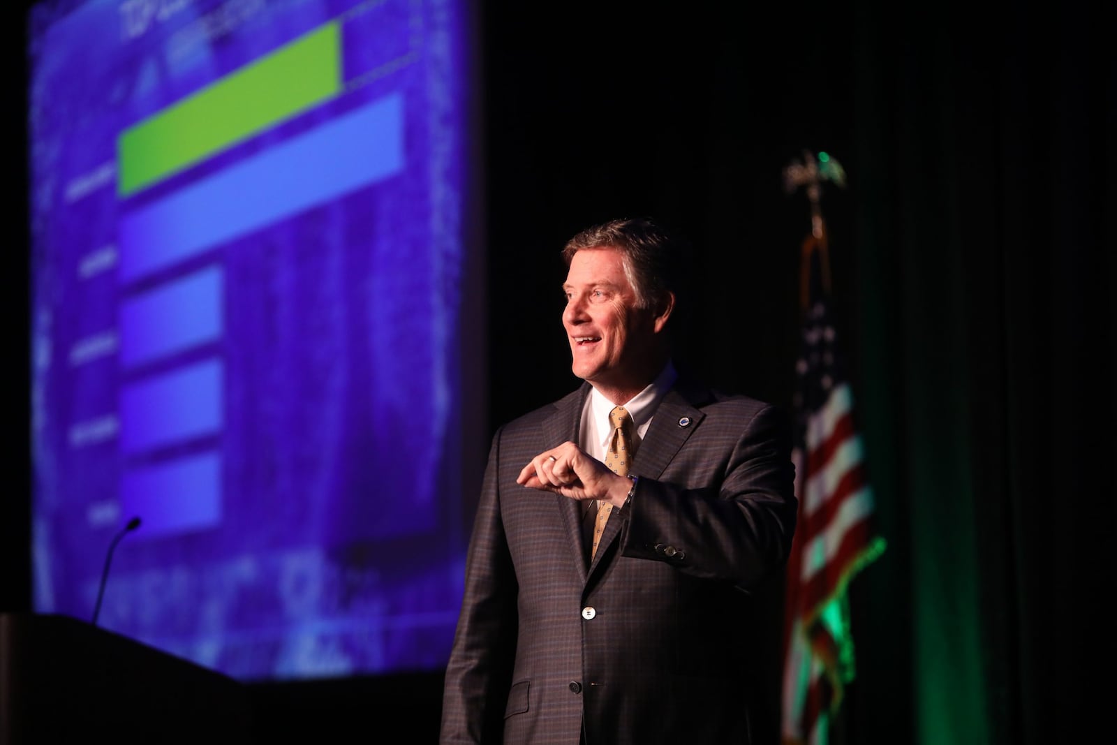 Georgia Ports Authority CEO Griff Lynch addresses a crowd at the authority's State of the Ports event at the Jekyll Island Conference Center. Courtesy of the Georgia Ports Authority.