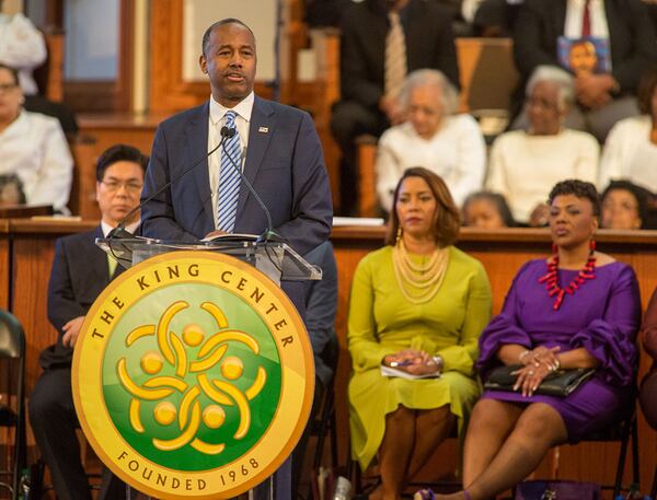 U.S. Secretary of Housing and Urban Development Dr. Ben Carson spoke during the Martin Luther King, Jr. Annual Ecumenical Commemorative Service at Ebenezer Baptist Church located near The King Center in Atlanta on January 15th, 2018. The theme of the 2018 Observance was 'King:His Voice, His Teachings and His Love for Humanity. The Keynote Speaker was Dr. Bernice A. King - CEO, The King Center. (Photo by Phil Skinner)