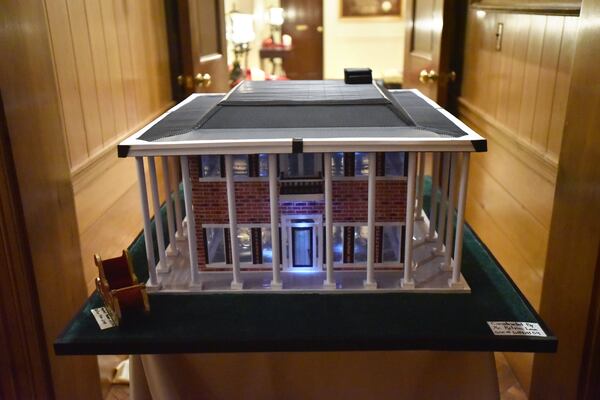 December 14, 2018 Atlanta - This replica of the Governor’s Mansion was made by an inmate at Walker State Prison in northwest Georgia and is one of many ornate replicas on display inside the mansion. They will later be sold with proceeds going to Heartbound Ministries, which supports Georgia’s corrections staff, its inmates and their families. HYOSUB SHIN / HSHIN@AJC.COM