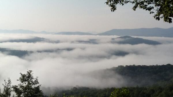 The view from Cloud Nine cabin atop Sunrock Mountain, west of downtown Blue Ridge. Contributed by Blake Guthrie