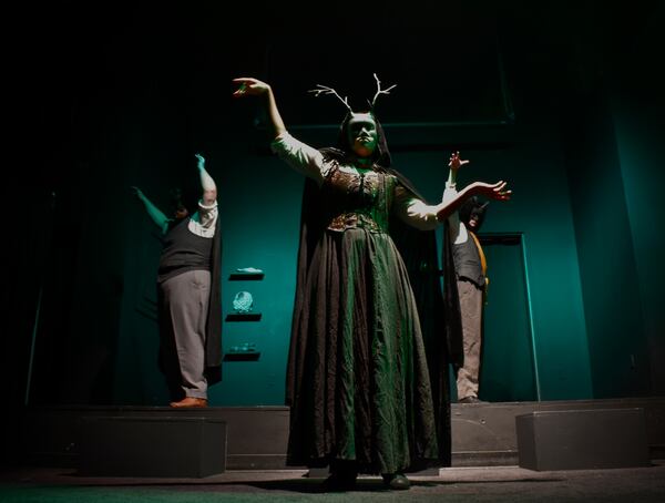 The black box of the Limelight Theatre make performances from Al’Rasyah Fairley (center), Norman Murphy and Davis McDaniel as witches seem even eerier.