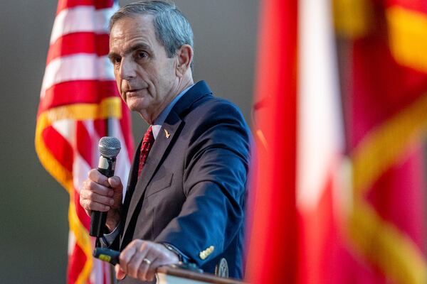 Lee Ellis spoke about his experience as a Vietnam War POW at a Gainesville Kiwanis Club meeting on June 20.  (Steve Schaefer/steve.schaefer@ajc.com)