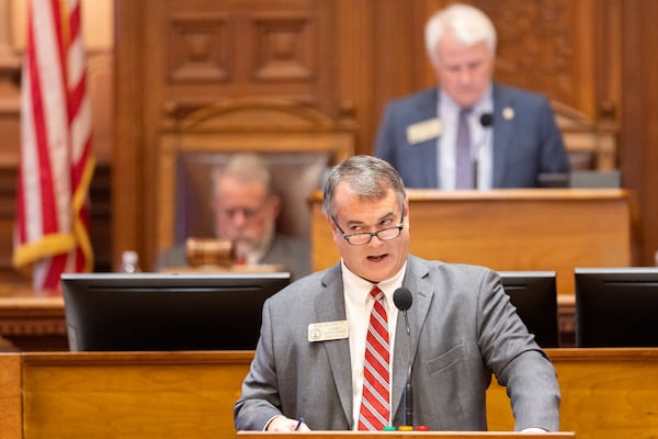 State House Rep. Rob Leverett, R-Elberton, spoke in favor of House Bill 1312, which would reset the terms of Public Service Commission members after elections were put on hold in a case now stalled in the 11th U.S. Circuit Court of Appeals. As a result, some members of the commission continue to serve even though their terms have expired. “Potentially the judge could say, ‘Well, let’s elect them all in one year,’ ” Leverett said. “You could potentially have complete turnover on that body, which I don’t believe would be a good idea.” (Arvin Temkar / arvin.temkar@ajc.com)