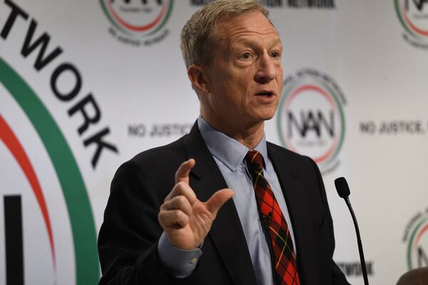 111419 ATLANTAâ  Tom Steyer speaks to the crowd at Paschalâs Restaurant during National Action Networkâs (NAN) Southeast Regional Conference in Atlanta, Ga Thursday, Nov 22, 2019. 
PHOTO BY ELISSA BENZIE