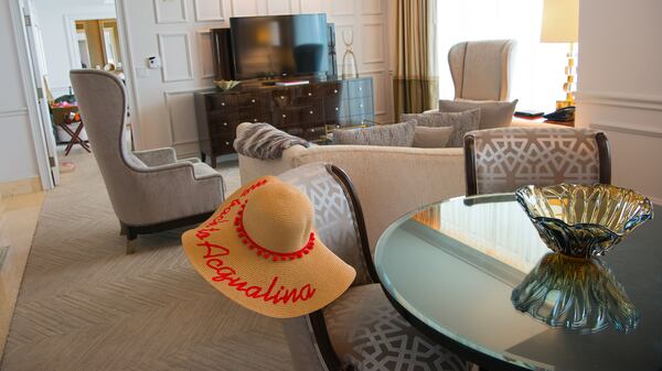 Living room of an ocean-view suite at Acqualina in Miami. (Alan Behr/TNS)