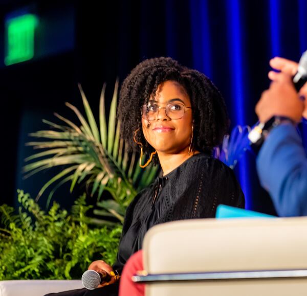 Najja Parker, the producer for Unapologetically ATL, hosted the newsletter's presentation Tuesday at the AJC's "State of the State," event.