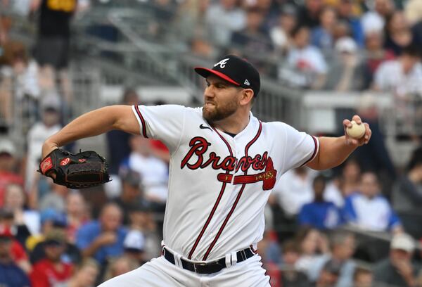 Atlanta Braves' relief pitcher Dylan Lee (52) throws a pitch against Boston Red Sox during the first inning at Truist Park, Wednesday, May 10, 2023, in Atlanta. (Hyosub Shin / Hyosub.Shin@ajc.com)