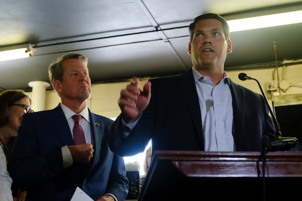 Lt. Gov. Geoff Duncan speaks before Gov. Brian Kemp signed a $1 billion tax cut bill in Bonaire on Tuesday, April 26, 2022. (Arvin Temkar / arvin.temkar@ajc.com)