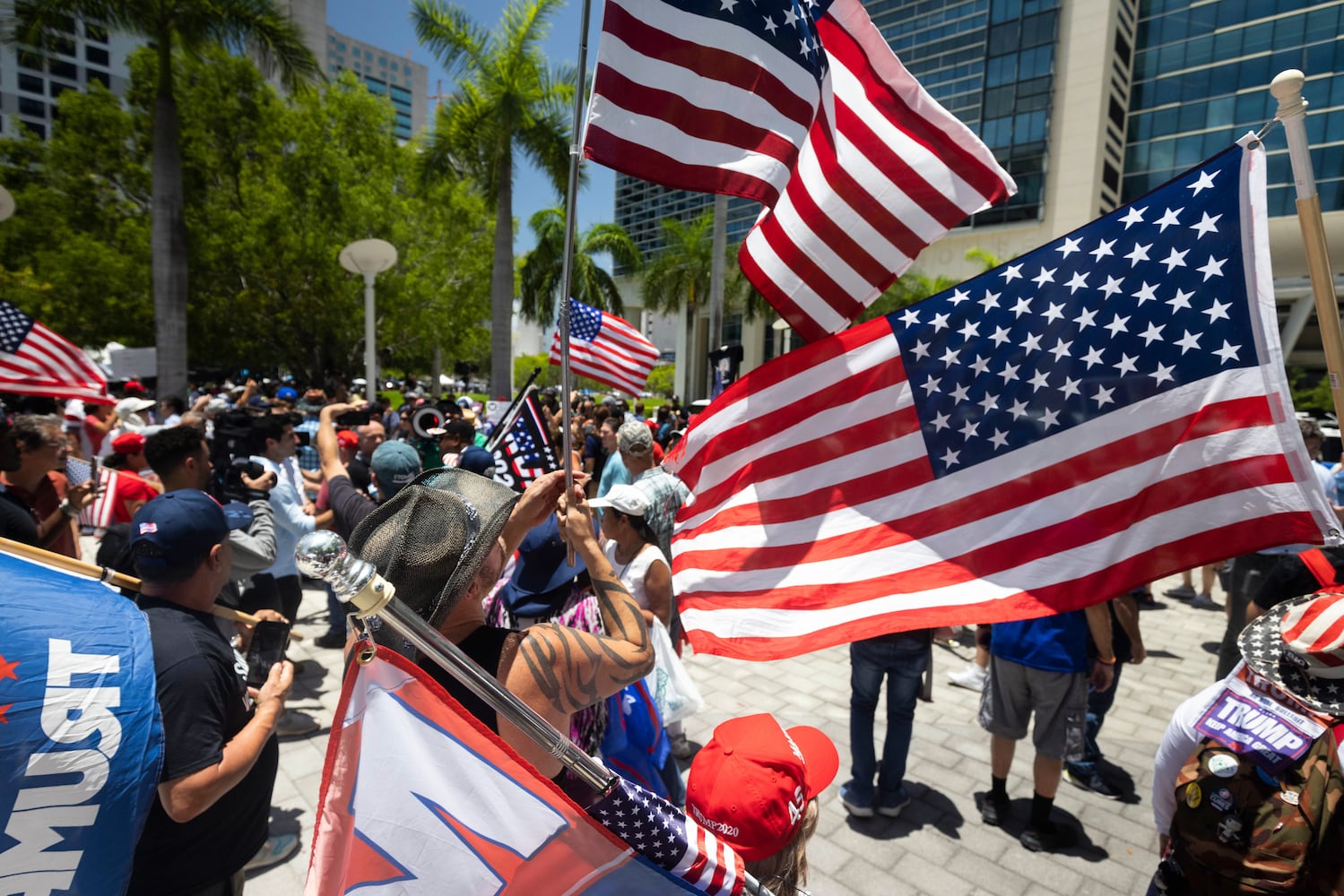 Supporters of former President Donald Trump gather outside the Wilkie D. Ferguson Jr. U.S. Courthouse in Miami, June 13, 2023. (Christian Monterrosa/The New York Times)