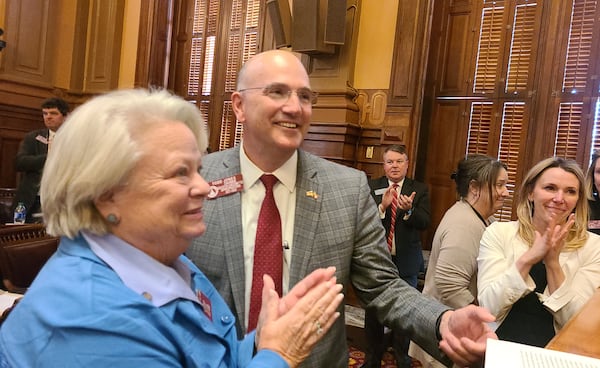 State Reps. Mary Margaret Oliver, D-Decatur, and Todd Jones, R-Cumming, shepherded mental health legislation through the legislative process on behalf of House Speaker David Ralston, R-Blue Ridge. The measure got final approval on Wednesday. Maya T. Prabhu/maya.prabhu@ajc.com