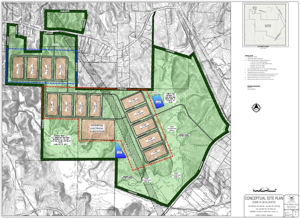 This is a site plan for Project Sail in Coweta County, a gigantic data center campus that spans 13 buildings. Courtesy of Coweta County