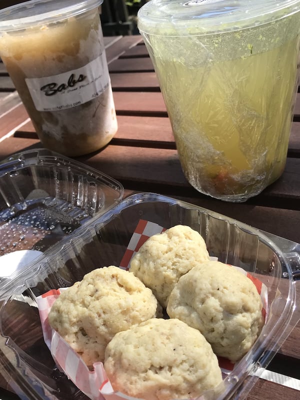 Many items on Babs’ daily specials menu are freezer-to-fridge. Matzo balls are packaged separately from chicken soup, so that patrons either can reheat them together in a pot, or freeze them separately and use when needed. LIGAYA FIGUERAS / LFIGUERAS@AJC.COM