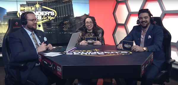 Alexandra Lerman (middle), pictured here on a broadcast for a Smite 2 championship series in Las Vegas, is a former game designer at Hi-Rez Studios. (Courtesy of Alexandra Lerman)