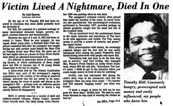 AJC reporter Gail Epstein recounted the sad, short life of Timothy Hill, one of Atlanta's missing and murdered children.