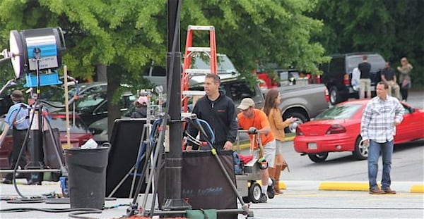 Movie sets like this one are regular sites in Georgia now. (That's Reese Witherspoon in the brown jacket, filming a scene for "The Good Lie." Photo: Atlanta Filming