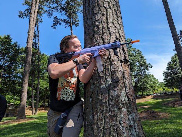 A Nerf war is similar to paintball but utilizes foam blasters from companies like Nerf instead of paintball guns. The Atlanta Blaster Club can get you in the game. (Courtesy of Atlanta Blaster Club)