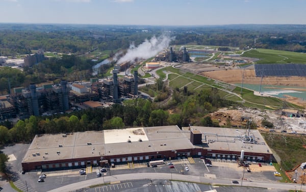 March 26, 2020 Smyrna - Aerial view shows The Sterigenics plant (foreground) in Smyrna on Thursday, March 26, 2020. Cobb County Commission Chairman Mike Boyce signed an emergency authorization Wednesday, allowing Sterigenics to reopen on a âlimited contingency basis.â The plant had been closed since August pending the re-issuance of local and state permits. (Hyosub Shin / Hyosub.Shin@ajc.com)