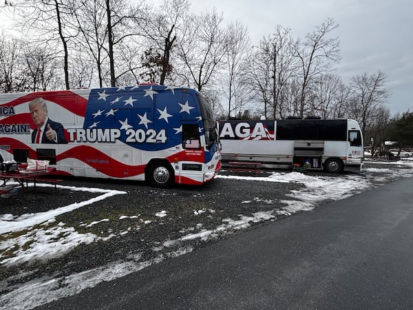 Two of the seven buses that Danny Hamilton led from Atlanta to a suburban Maryland RV park ahead of Donald Trump's inauguration. AJC/ Greg Bluestein 