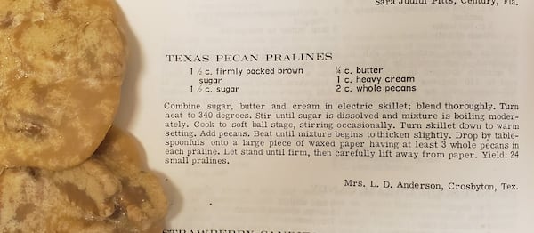 Julie Frazier of Maybird Confections adapted her pecan praline recipe from the Texas Pecan Praline recipe in the pages of “Southern Living Cookbook: Desserts” (Southern Living Cookbook Library, 1967). (Courtesy of Julie Frazier)