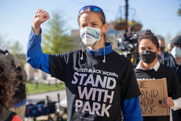 Supporters of state Rep. Park Cannon marched around the Georgia Capitol alongside Cannon, Martin Luther King III and other activists and state legislators two days after her arrest. (Alyssa Pointer / Alyssa.Pointer@ajc.com)