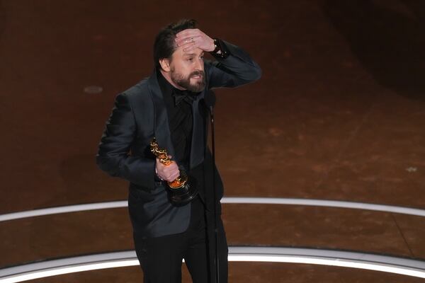 Kieran Culkin accepts the award for best performance by an actor in a supporting role for "A Real Pain" during the Oscars on Sunday, March 2, 2025, at the Dolby Theatre in Los Angeles. (AP Photo/Chris Pizzello)