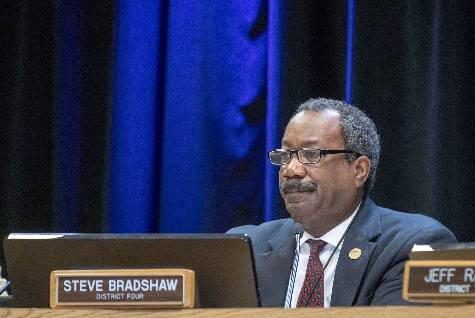 03/13/2018 -- Decatur, GA - DeKalb County commissioner Steve Bradshaw listens to citizens speak during a DeKalb County board of commissioners meeting in Decatur, Tuesday, March 13, 2018. ALYSSA POINTER/ALYSSA.POINTER@AJC.COM