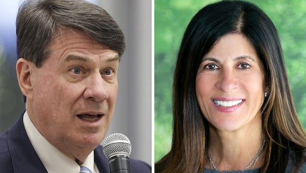 Sandy Springs Mayor Rusty Paul (left) is facing a challenge from fellow conservative Jody Reichel, who is a council member.