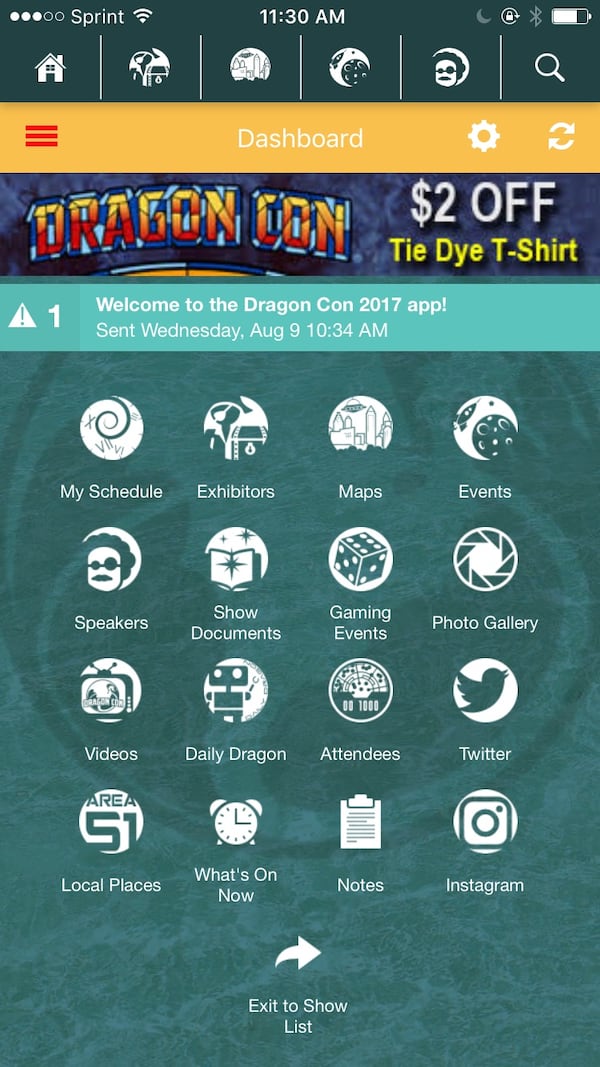 Interface for the iOS version of the Dragon Con 2017 app.