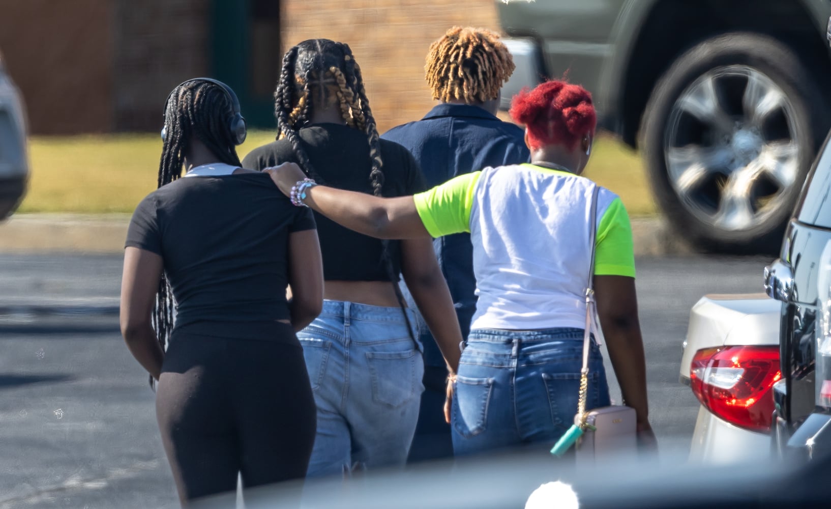 Apalachee High School students returned to the Barrow County campus for the first time Monday, Sept. 23, 2024 after police say a 14-year-old student shot and killed four people at the school on Sept. 4. Barrow County Sheriff Jud Smith called the return “a huge step for us healing” in a briefing with reporters ahead of an open house for students. (John Spink/AJC)