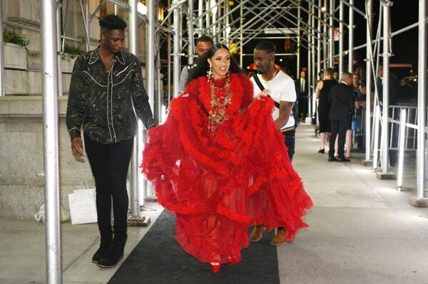 Cardi B walks the red carpet at New York's Plaza Hotel, moments before allegedly tangling with rival NIcki Minaj.