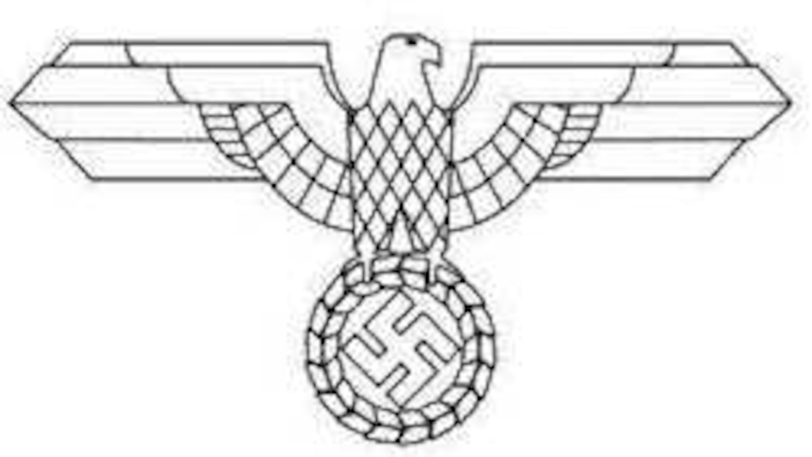 The Nazi Eagle crest became a symbol for white supremacists worldwide. It depicts an eagle holding a swastika in its talons. Image Credit: Anti-Defamation League.