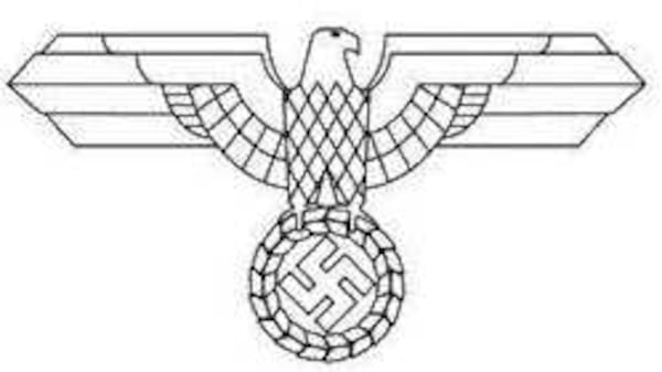 The Nazi Eagle crest became a symbol for white supremacists worldwide. It depicts an eagle holding a swastika in its talons. Image Credit: Anti-Defamation League.