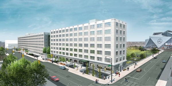 A rendering shows the planned redevelopment by CIM Group of the Norfolk Southern office complex in downtown Atlanta into apartments and street level commercial space. CIM is also the developer behind a plan to remake downtown’s Gulch. SPECIAL