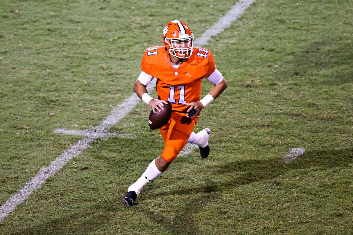 Parkview quarterback Colin Houck (11) scrambles during a GHSA 7A high school football game between the North Gwinnett Bulldogs and the Parkview Panthers at Parkview High School in Lilburn, Ga., on Friday, Sept. 3, 2021. (Casey Sykes for The Atlanta Journal-Constitution)