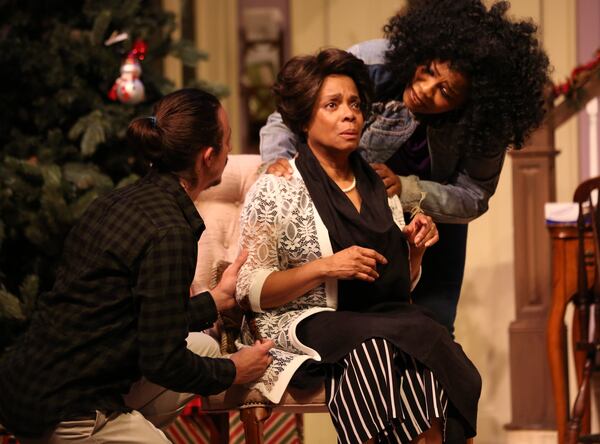 Benedetto Robinson (from left), Denise Burse and Amber A. Harris appear in “Dot” with True Colors Theatre. The show is directed by Kenny Leon. CONTRIBUTED BY BRENDA NICOLE PHOTOGRAPHY