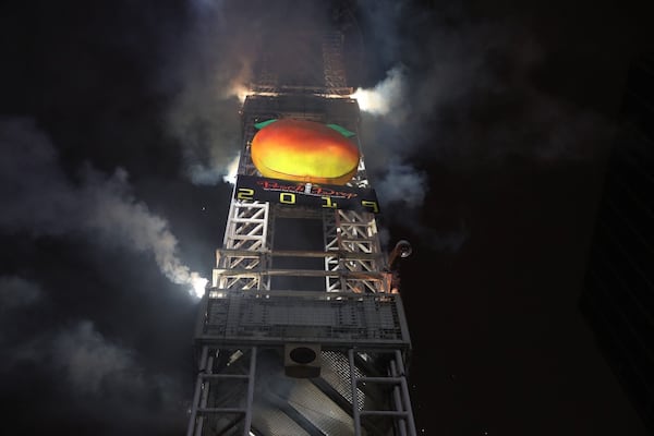 Two years ago at Underground Atlanta, where the New Year’s Eve Peach descended from its tower to ring in 2018. (Alyssa Pointer/Alyssa.Pointer@AJC.com)