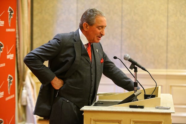 010614 ATLANTA: Falcons owner Arthur Blank pauses before answering a question during his end of the season press conference following a 4-12 finish at the Arthur M. Blank Family Office on Monday, Jan. 6, 2014, in Atlanta. CURTIS COMPTON / CCOMPTON@AJC.COM Falcons owner Arthur Blank pauses before answering a question during his end-of-the-season press conference following a 4-12 finish at the Arthur M. Blank Family Office on Monday, Jan. 6, 2014, in Atlanta.