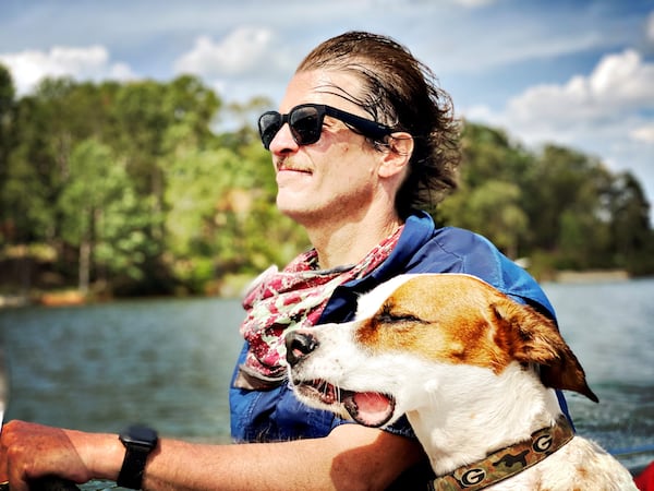 Coconut Frye, a boxer-mix, on the water with state Rep. Spencer Frye. (Courtesy photo)