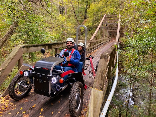 On the Eco-Spider Vehicle tours at Historic Banning Mills, you can enjoy the striking scenery along trails and over the Big Shoals suspension bridge that rises 170 feet above Snake Creek.
(Courtesy of Historic Banning Mills)