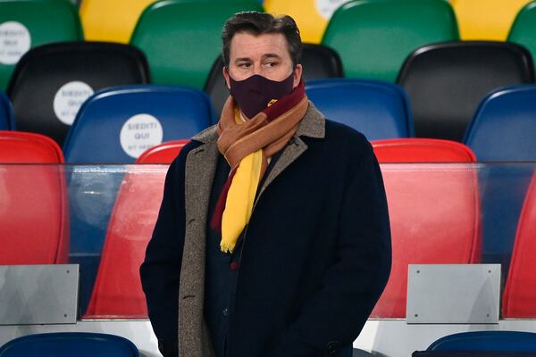 FILE - Dan Friedkin stands prior to the Italian Serie A soccer match on Dec. 17, 2020, between Roma and Torino at Rome's Olympic stadium. (Alfredo Falcone/LaPresse via AP,File)