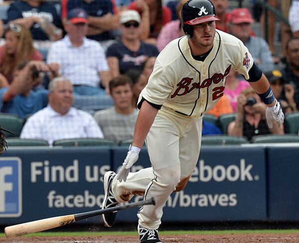 July 13, 2013 Atlanta - Atlanta Braves right fielder Joey Terdoslavich (25) hits doubles in the 5th inning against the Cincinnati Reds at Turner Field in Atlanta on Saturday, July 13, 2013. HYOSUB SHIN / HSHIN@AJC.COM Joey Terdoslavich is off to a strong start in Grapefruit League play after working to shorten his swing and get back to hitting the ball to the opposite field. (AJC file photo)