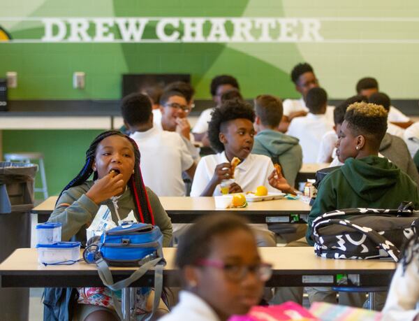 Students at Drew Charter School eat lunch Friday, Aug. 9, 2019. STEVE SCHAEFER / SPECIAL TO THE AJC