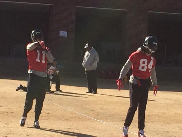 We'll have some more stretching pictures later today. Here's Julio Jones back at practice last year along with Roddy White. (D. Orlando Ledbetter/Dledbetter@ajc.com)