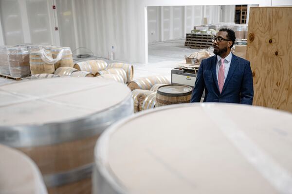 Victor Yarbrough, CEO of Brough Brothers Distillery walks through the under construction facility in Louisville, Ky., Saturday, March 8, 2025. (AP Photo/Jon Cherry)